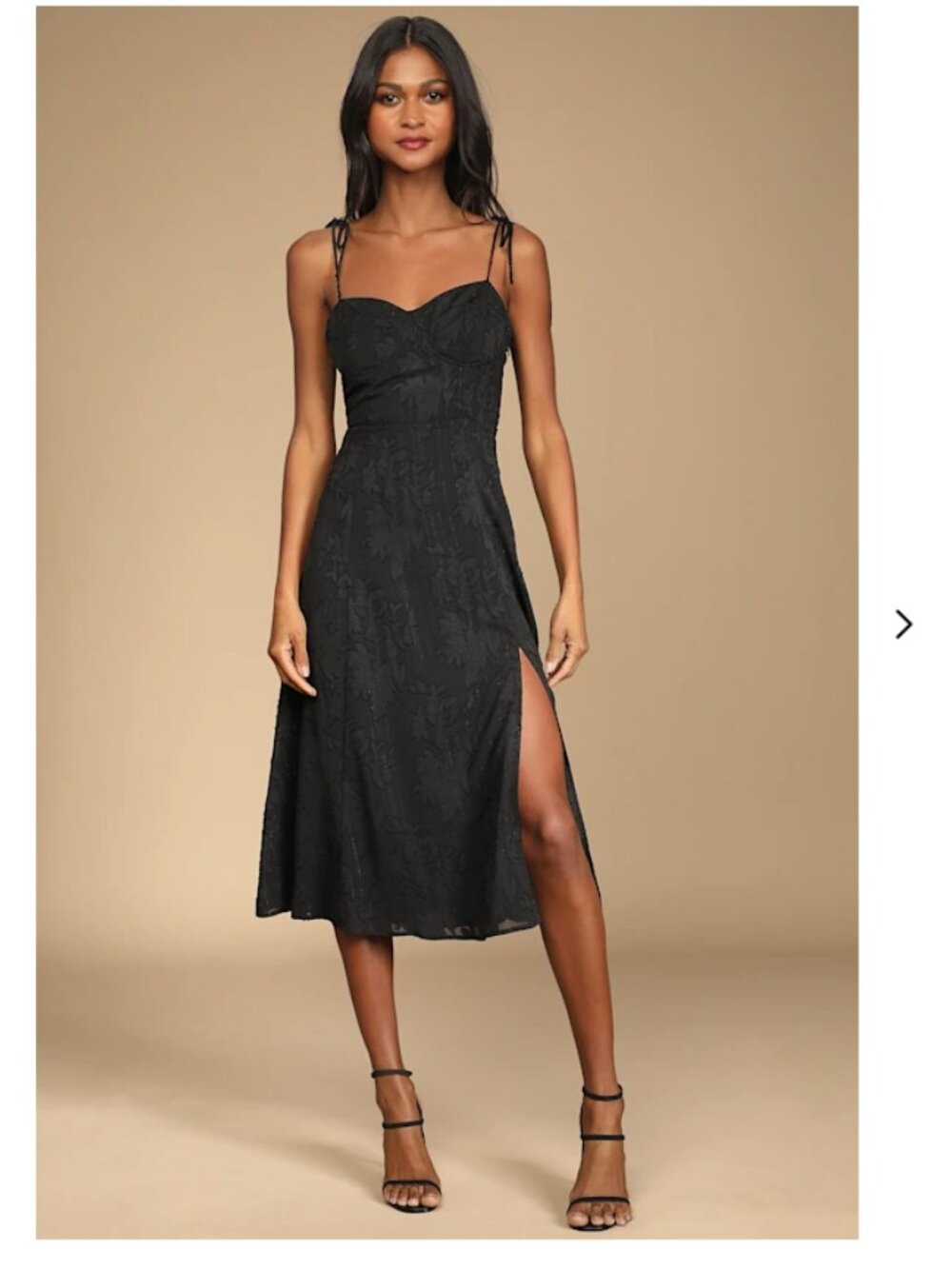 Lulu's Black Floral Jacquard Tie-Strap Midi Dress - Picture 4 of 7